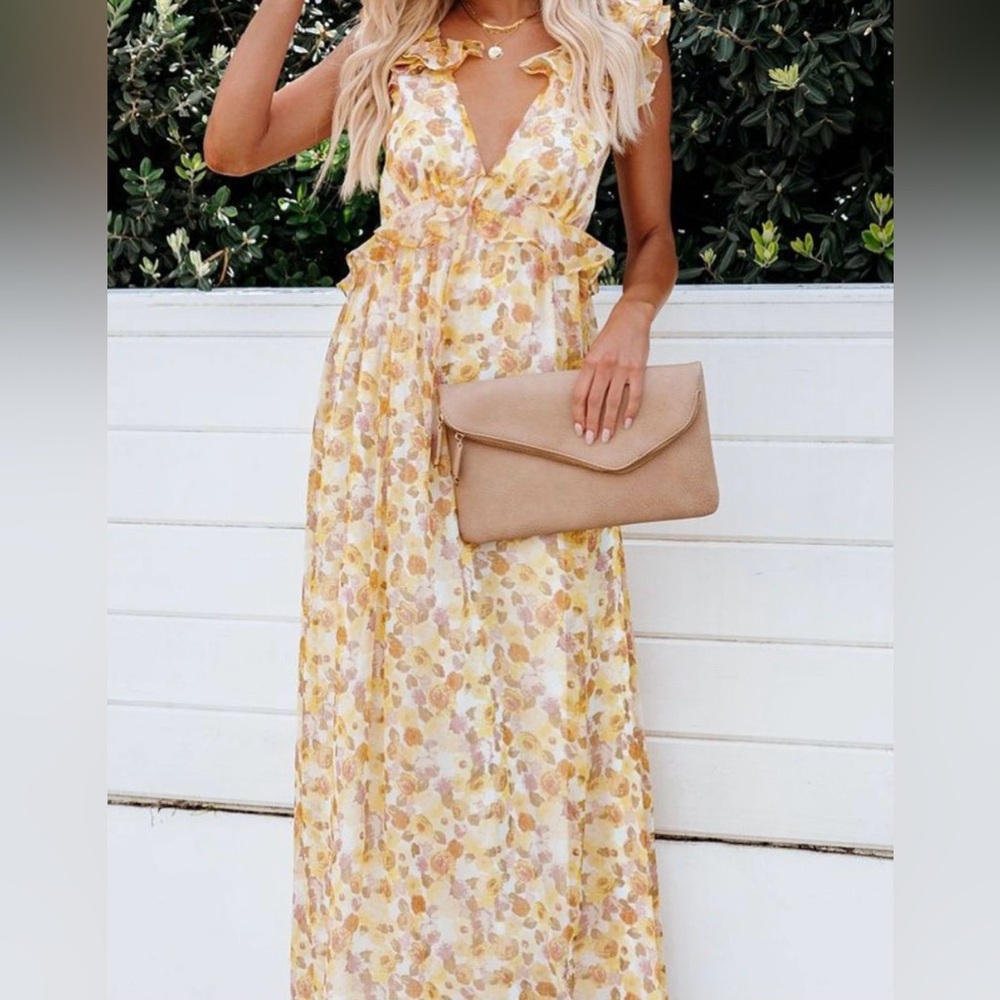 Aakaa Yellow Floral Dress